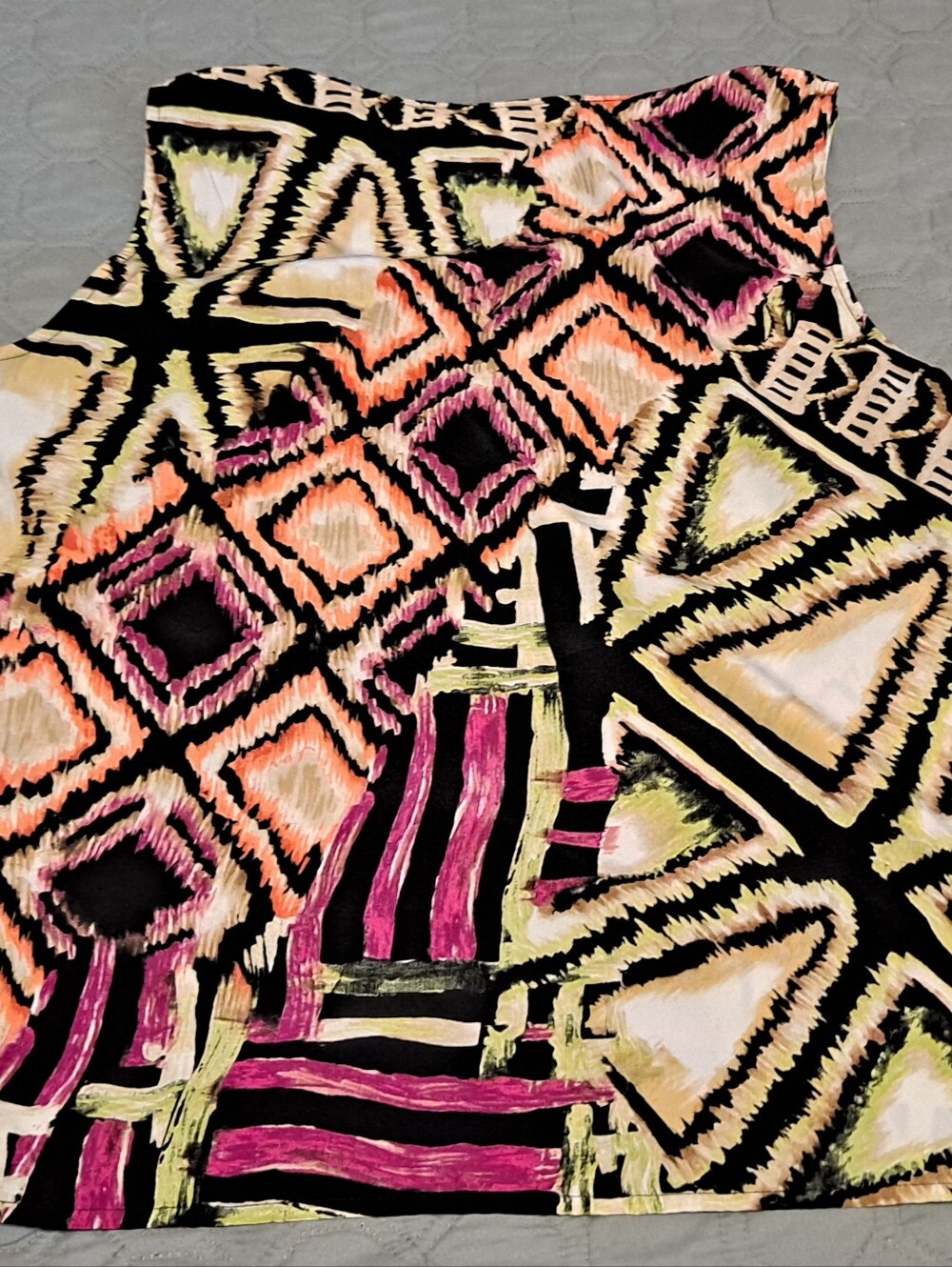 Chico's 2 Sleeveless Geometric Print Top in Black, Pink & Lime - Picture 6 of 7